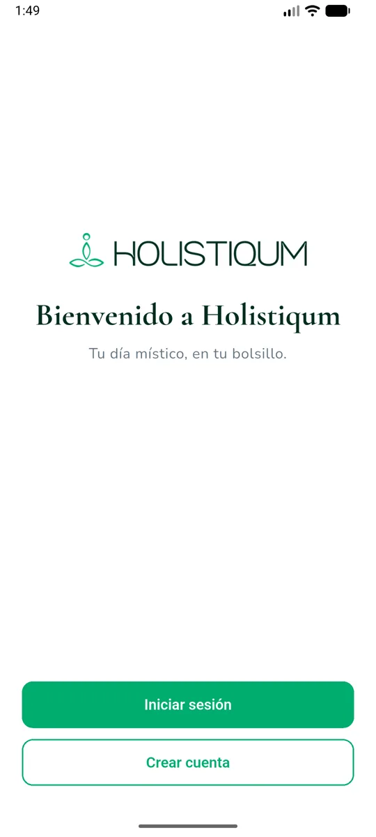 Holistiqum: pantalla de bienvenida